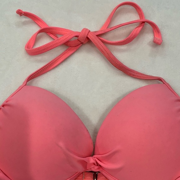 XHILARATION Women’s Padded Push Up Halter Bikini Swimsuit Top - neon pink size S - Picture 2 of 4